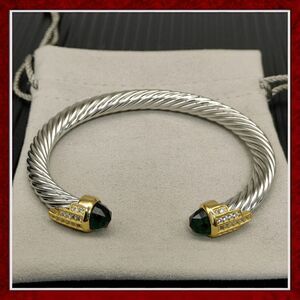 David Yurman 7mm diamond, gold-plated, sterling silver, green diamond bracelet